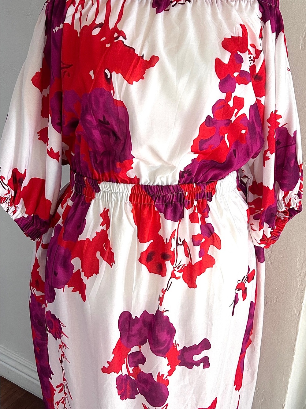 Boutique Red Purple Floral Off-Shoulder Maxi Dress Lined Size (fits 1X/2X)